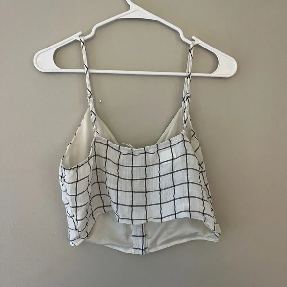 Blu Pepper Womens Black White Cropped Top Large Sleeveless Checkered Button Down - Picture 6 of 8